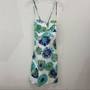 HELEN WANG Blue/Green Floral Spaghetti Strap Dress Size 6
